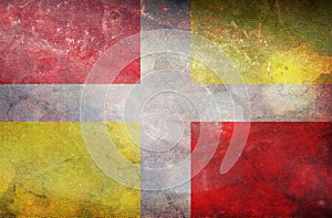retro flag of Ibero Romance peoples Mirandese people with grunge texture. flag representing ethnic group or culture, regional photo