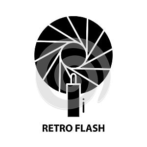 retro flash icon, black vector sign with editable strokes, concept illustration