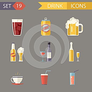 Retro Flat Alcohol Beer Juice Tea Wine Drink Icons