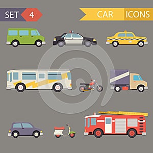 Retro Flat Car Icons Set vector