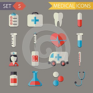 Retro Flat Medical Icons and Symbols Set vector