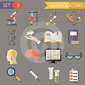 Retro Flat Science Icons and Symbols Set vector