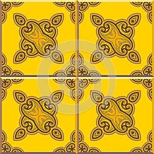 Retro Floor Tiles patern, yellow and brown