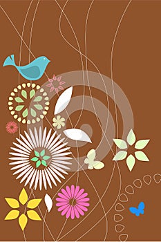 Retro flora and fauna wallpaper