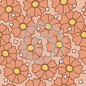 Retro floral groovy vector seamless pattern design