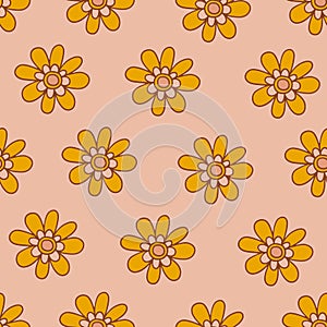 Retro floral groovy vector seamless pattern design