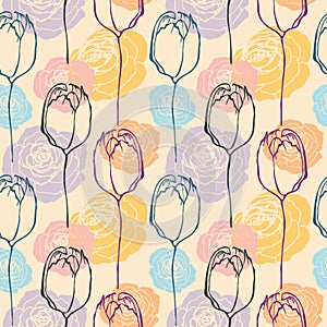 Retro floral pastel seamless pattern.