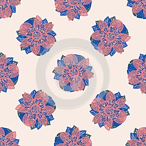Retro floral seamless pattern. 70s style wildflower garden wallpaper. Earthy decorative botanical blossom tile.