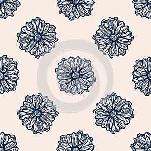 Retro floral seamless pattern. 70s style wildflower garden wallpaper. Earthy decorative botanical blossom tile.