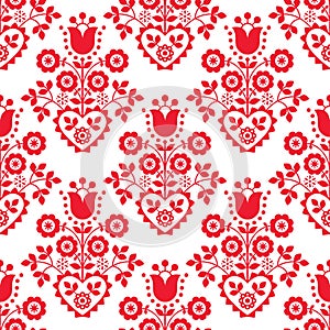 Retro floral vector seamless pattern perfect for textile or fabric print. Inspired by folk art from Nowy Sacz, Poland