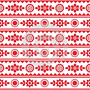 Retro floral vector seamless textile or fabric print red pattern with flowers - Polish folk art Lachy Sadeckie