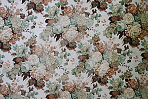 Retro floral wallpaper on wall