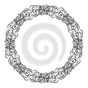 Retro flower pattern antique style swirl decorative design element. Vintage frame border leaf scroll floral ornament