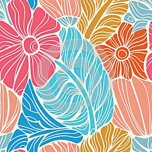 Retro flowers colorful pattern