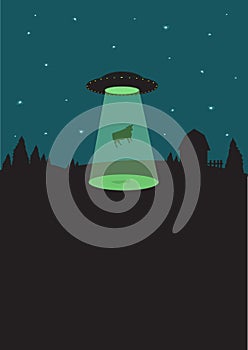 A Retro Flying Saucer beams up a cow vector