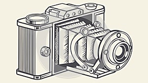 Retro Folding Camera Outline, Classic Photography Equipment, vector design Generative AI