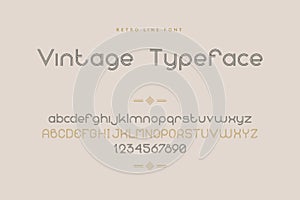 Retro font. Line uppercase and lowercase letters and numbers for logo design and poster headers. Decorative text symbols
