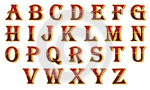 Retro Font with Red Volume Alphabetical Uppercase Letters Vector Set