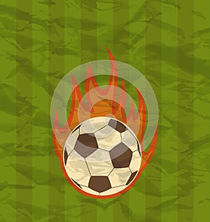 Retro football flyer with ball in fire flames