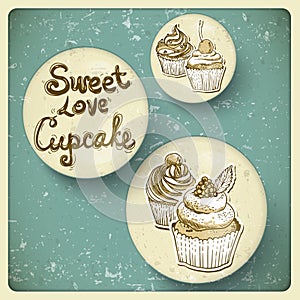 Retro frame with cupcake