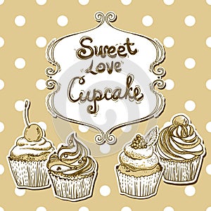 Retro frame with cupcake