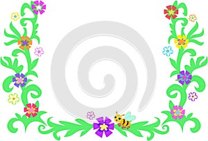 Retro Frame of Leaves, Vines, Bee, and Flowers
