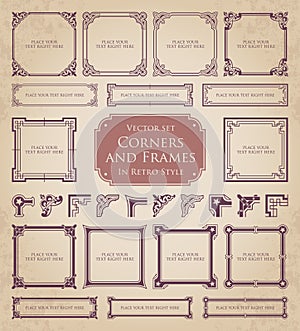 Retro frames, corners and calligraphic design elements