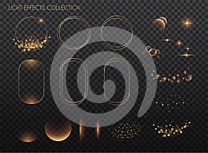 Retro frames and light effects collection. Copper lights effects. Sparkle and glitter. Vector illustration