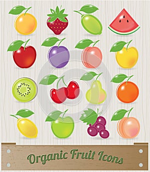 Retro Fruit Icon Set 16 with wooden crate and retro lettering