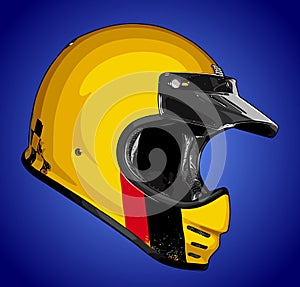 retro full face helmet yellow black and red stripes