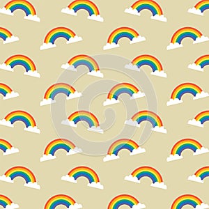 Retro Fun Pattern With Rainbows. 1960 Design. Vintage, Hippie Decoration. Vector Flat Illustration