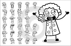 Retro Funny Old Granny Character - Set of Concepts Vector illustrations