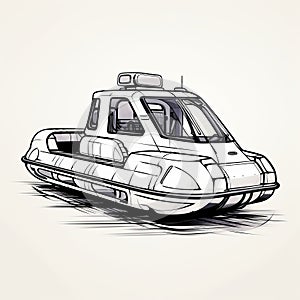 Retro Futurism Rib Boat Sketch: High-speed Sync With Post-apocalyptic Themes