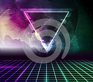 Retro futuristic abstract hi-tech background with glitch triangle