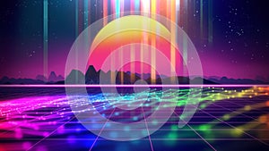 Retro futuristic background 1980s style 3d illustration.