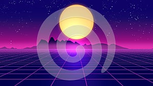 Retro futuristic background 1980s style 3d illustration.