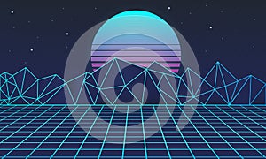 Retro futuristic background 80s. Vector illustration.