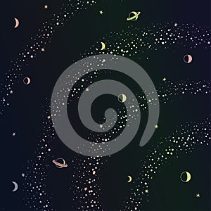 Retro futuristic background with space, stars and