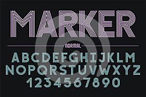 Retro futuristic bold decorative font design, alphabet, typeface