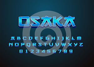 Retro futuristic japanese style font alphabet and number