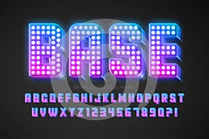 Retro-futuristic show alphabet design, LED lamps letters and numbers