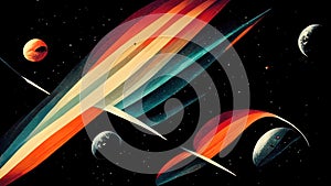 Retro futuristic, space wallpaper. 4K vintage background, colorful vintage abstract galaxy illustration.