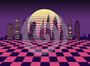 Retro futuristic vaporwave city