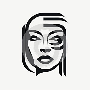 Retro Futuristic Woman Face Logo Design In Black And White