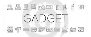 retro gadget technology device icons set vector