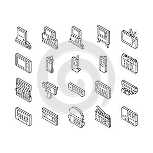 retro gadget technology device isometric icons set vector