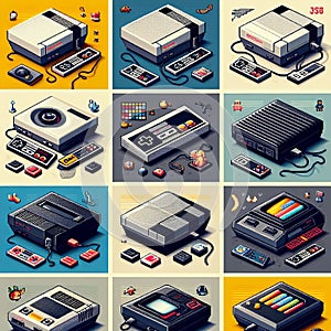 Retro Game Consoles Pixel art posters showcasing vintage gme photo