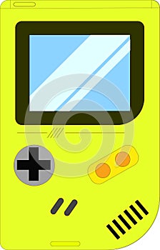 Retro Game Gadget. Flat Illustration. yellow color modern gameboy