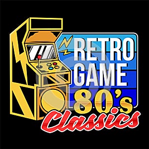 Retro game 80`s classics old game machine photo