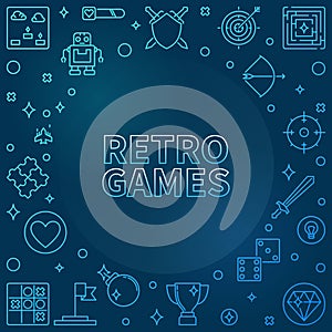 Retro Games concept blue outline frame - vector illustration